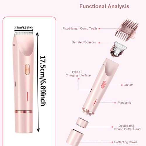 Glow Aura Womens Shaver,2025 Upgrade Dual Head Shaver Women,Ezme Razor, 2 in 1 Wet & Dry Waterproof Electric Bikini Trimmer for Women,Pink