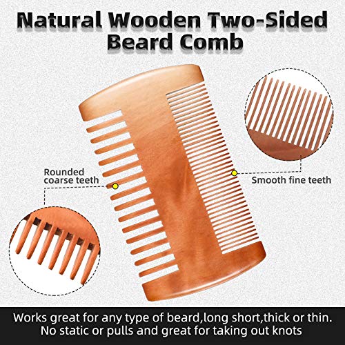 Natural Sandalwood Dual Action Beard & Moustache Combs with Faux Leather Cases (6 Pieces, Yellow)