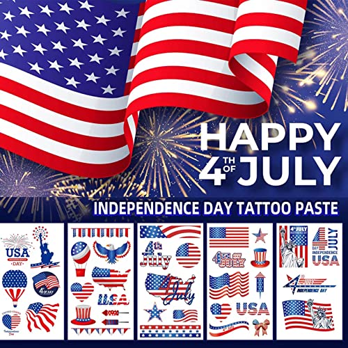 4th of July Temporary Tattoos, 90pcs American Flag Red White Blue Fake Tattoo Stickers, Independence Day Fourth of July Body Art USA National Memorial Decorations for Labor Day Party
