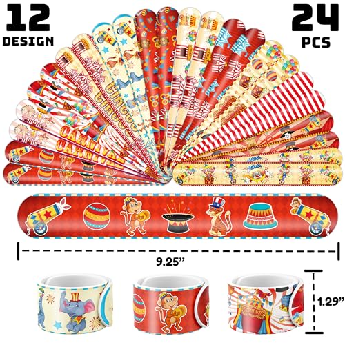 72PCS Carnival Party Set 48PCS Temporary Tattoos & 24PCS Slap Bracelets Fun Circus Themed Birthday Supplies, Baby Shower Gifts, Classroom Rewards & Party Decor for Kids Boys & Girls