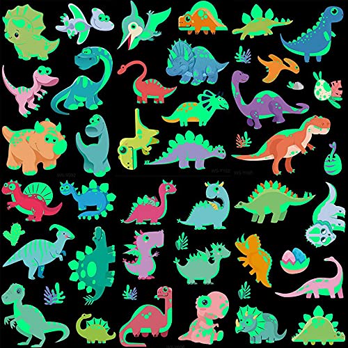 Luminous Temporary Tattoos, 102Pcs Dinosaur Cartoon Glow in the Dark Tattoos, Waterproof Fake Tattoos Body Face Stickers Designs Decorations, Birthday Party Favor Supplies Gifts
