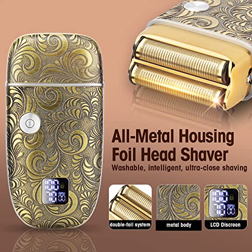 Professional Hair Clippers and Electric Shavers Set, Beard Trimmer for Men Electric Razor Beard Grooming Kit Hair Trimmer with 2 Foil Head and Limit Combs, Gift for Men,Bronze