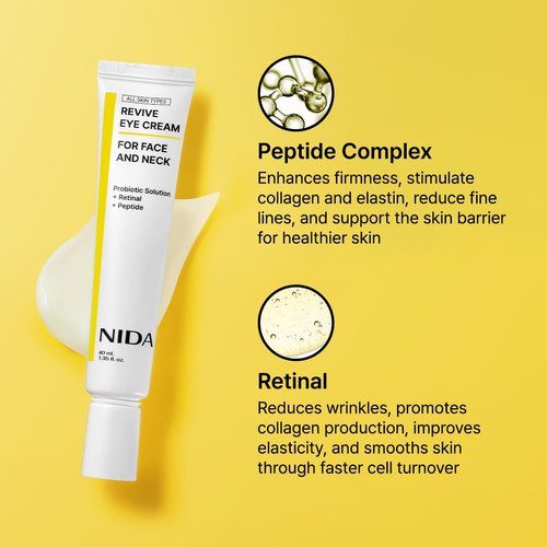 NIDA Revive Eye Cream For Face And Neck | Probiotic Solution, Retinal, Peptide | Wrinkles, Fine Lines, Cell Turnover, Firm Skin Texture, Radiant Skin, Moisture Retention | 1.35 fl. oz., 40ml