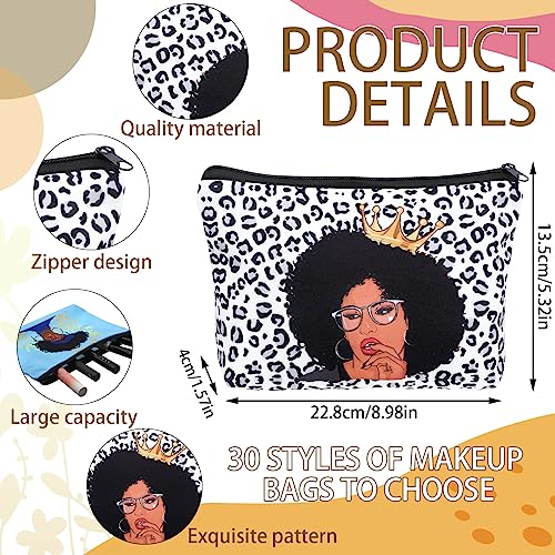Sweetude 30 Pcs Black Women Cosmetic Bags African American Makeup Bag Reusable Canvas Toiletry Bag Zipper Pouches for Purse Afro Travel Organizer Toiletries Accessories Inspirational Gift