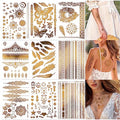 DPKOW 9 Sheets Gold Temporary Tattoos - Moon Star Butterfly Glitter Tattoos for Festival Flash Fake Waterproof Body Art