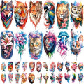 77 PCS Temporary Tattoos Adult Kids, 17 PCS Half Sleeve Flower Lion Tiger Wolf Cat Owl Parrot Large Fake Tattoos, 60 PCS Tiny Waterproof Realistic Body Tattoos Stickers for Women Girls