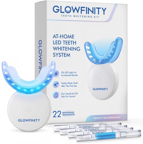 GLOWFINITY Teeth Whitening Kit - 32x LED Light, 35% Carbamide Peroxide, (3) 3ml Gel Pens, (1) Remineralization Gel Pen, and Tray