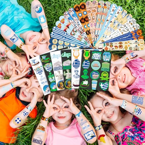 96 PCS Greek Mythology Party Favors Set ? 72 Pre-Cut Temporary Tattoos & 24 Slap Bracelets, Perfect for Cultural Festivals & Travel-Inspired Celebrations