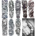 18.9x6.7 8 Sheets Extra Large Temporary Fake Tattoos Set for Men and Women, Full Arm Tattoo Sticker Skull Flower Paper Decal Fake Tattoos Sleeve DIY Black Body Art Sticker, Black 1