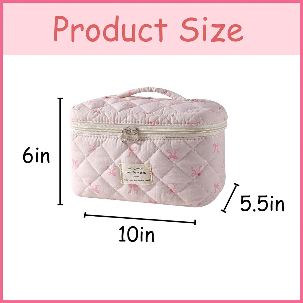 uekeboag Large Travel Quilted Makeup Bag for Women, Floral Cotton Cosmetic Bag, Coquette Aesthetic Floral Toiletry Organizer Bag