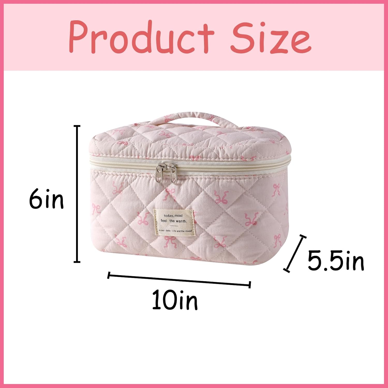 uekeboag Large Travel Quilted Makeup Bag for Women, Floral Cotton Cosmetic Bag, Coquette Aesthetic Floral Toiletry Organizer Bag