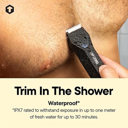 TOOLETRIES The Shearer - Groin & Body Hair Trimmer for Men, Electric Shaver for Pubic Hair, Balls, Groin, Chest, Legs, Waterproof Wet/Dry Clippers, Rechargeable, Bonus Shower Kit - Black