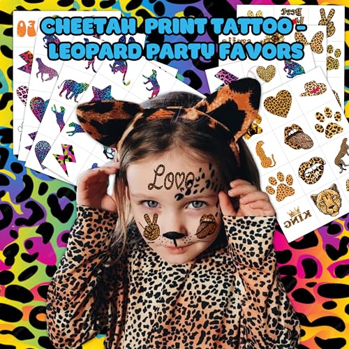 96PCS Cheetah Print Temporary Tattoos Pre-Cut | Jungle Safari Birthday Party Supplies, Cheetah Stickers for Kids Boys Girls, Fun Favors, Decorations, Classroom Prizes & Gifts