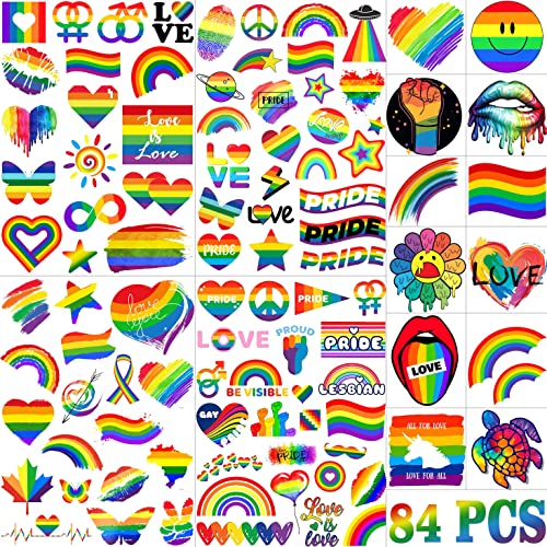 86+ PCS LGBT Gay Pride Tattoos For Women Men Adults, Rainbow Temporary Tattoos, Fake LGBTQ Pride Face Tattoos Stickers Body, Rainbow Pride Day Party Accessories Equality Parades Celebrations Festivals