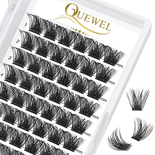 QUEWEL Cluster Lashes 72 Pcs Wide Stem Individual Lashes C/D Curl 14mm Length DIY Eyelash Extension False Eyelashes Natural&Mega Styles Soft for Personal Makeup Use at Home (Mega-D-14)