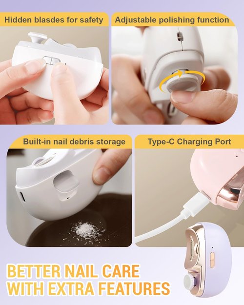3 in 1 Automatic Electric Nail Clipper with Polishing, 2025 New Electric Toe Nail Clippers for Seniors Adults Baby, Automatic Electric Nail Clippers Nail File with Light (Purple)