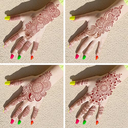 Pack of 9 Henna Tattoo Stencil Kit,Reusable Mehendi Stencils Templates for Hand Forearm Indian Arabian Temporary Tattoo Stickers
