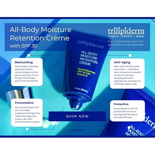 Trilipiderm All-Body Moisture Retention Cr?me SPF 30 ? Body Sunscreen Moisturizer Lotion with Vitamin D, Plant-Based Daily Body Cream for Dry Skin, Non-Greasy Broad Spectrum UVA/UVB Protection, 8 oz