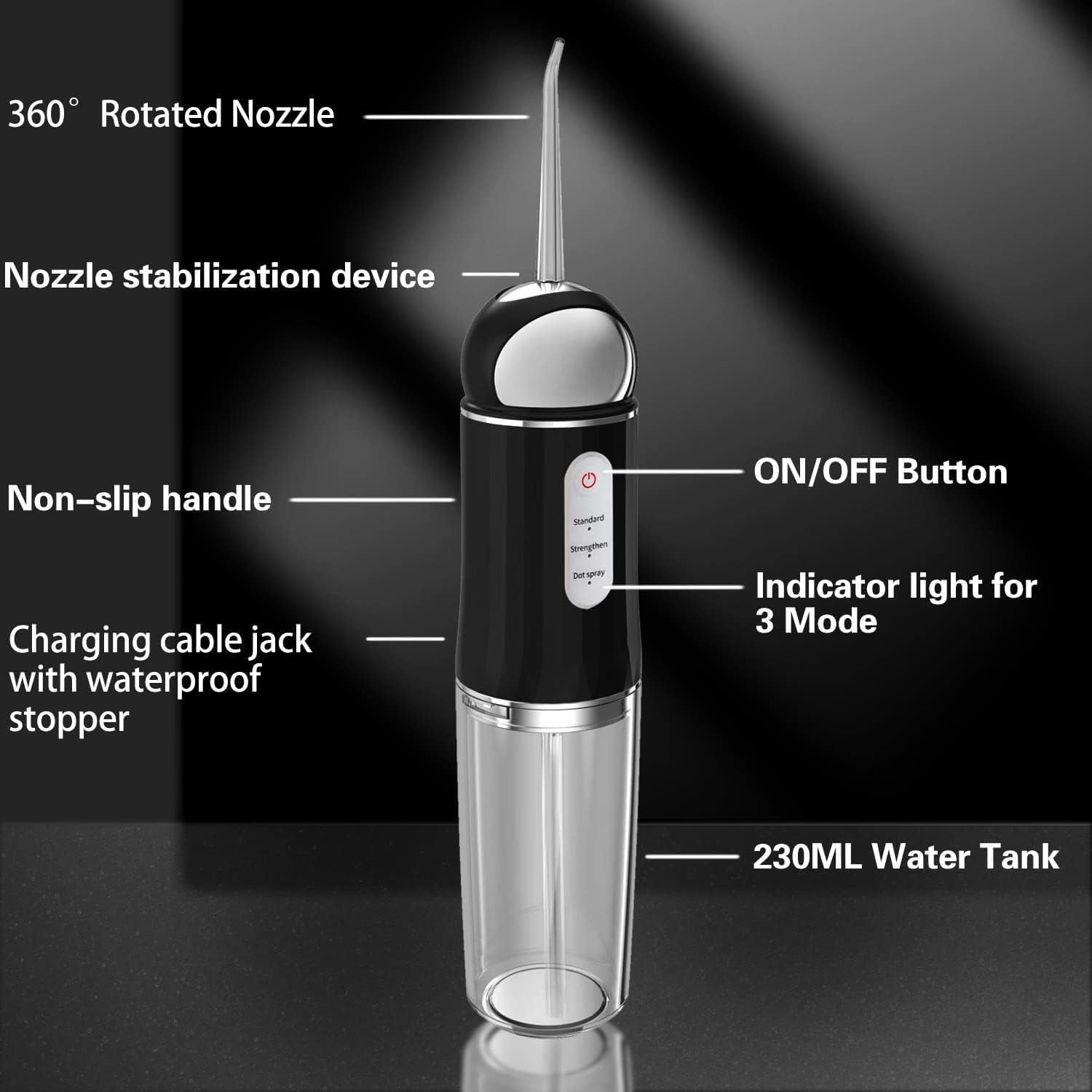 Water-Flosser-Cordless-Teeth-Cleaner Somall Water Dental Flosser with 3 Modes 4 Jets Rechargeable Dental Oral Irrigator for Home Travel (Premium Black)