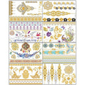 Aresvns Metallic Temporary Tattoo Butterfly, 8 Sheets Gold Silver Fake Tattoo for Women,Flash Jewelry Gold Boho Tattoos Waterproof and Long Lasting Accessories for Summer Night Party,Pool Party