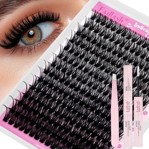FADLASH Lash Clusters Kit 80D Eyelash Clusters 12-18mm Volume Cluster Eyelashes Extensions Fluffy Lashes Extension with Lash Bond and Seal Lash Tweezer (80D, 12-18mm)
