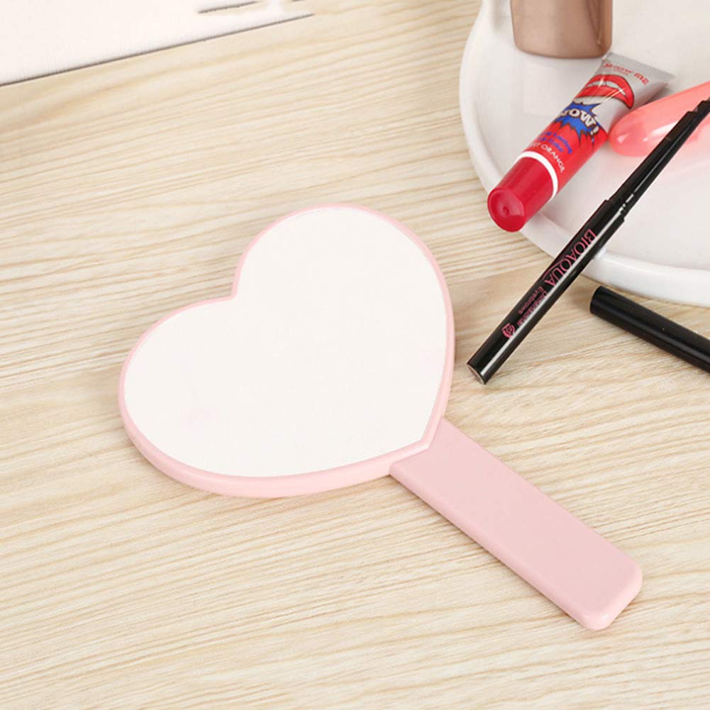 TBWHL Heart-Shaped Travel Handheld Mirror, Cosmetic Hand Mirror with Handle (Pink, 2 Pack)