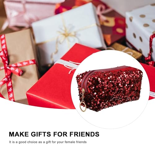 Sequin Square Makeup Bag Portable Cosmetic Pouch Lightweight Travel Toiletry Storage Organizer for Women 7.48X3.93X3.54In