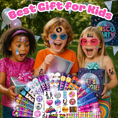 48PCS 70s Disco Party Set - 24PCS Temporary Tattoos & 24PCS Slap Bracelets - Retro Disco-Themed Birthday Supplies, Baby Shower Gifts, Classroom Rewards & Party Decor for Kids (Boys & Girls)