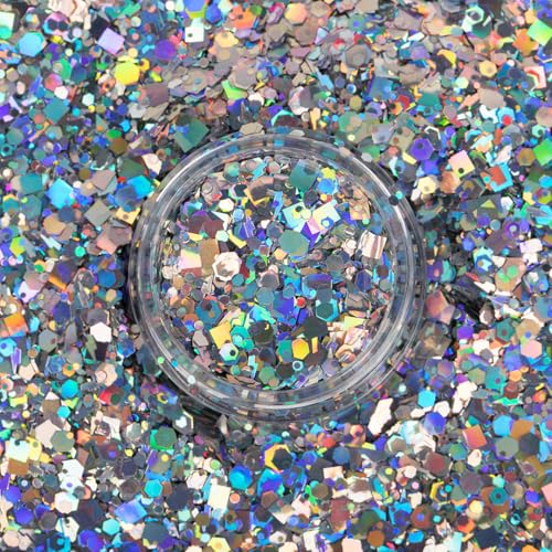 UNICORN SNOT Macro Face & Body Glitter | Cosmetic Grade Large-Particle Loose Glitter | Safe for Face, Easy Application & Removal - Silver (Lunar)