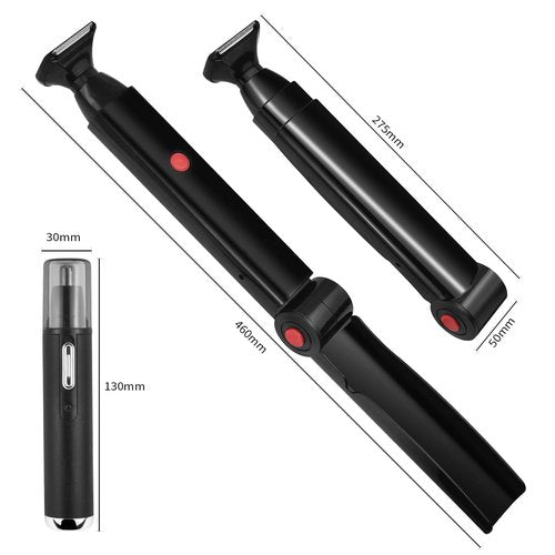 ETbyto Back Shavers for Men Long Handle，Multifunctional Self-Service Electric Back Hair Razor with Adjustable Handle，Men's Back Shaver wiht Nose Hair Trimmer Set and 2 Shock Absorber Flex Heads，Black