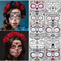 Day of the Dead Face Tattoos - 10 Sheets Halloween Temporary Tattoos Face Stickers Kit D?a de Los Muertos Glitter Red Roses Skeleton Sugar Skull Fake Tattoo for Halloween Makeup on Face Body