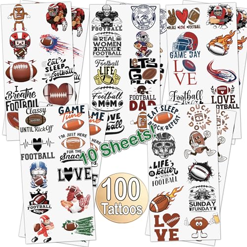 Football Temporary Tattoos | 100 Game Day Temporary Tattoos | Football Party Tattoos | Big Game Party Props | Football Party Decorations | Football Characters, Slogans and More Party Tattoos | BASHOUT