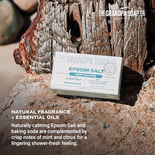 The Grandpa Soap Company Epsom Salt Bar Soap - Deep Cleansing Soap, Made with Epsom Salt and Baking Soda, Removes Dirt Grease and Grime, Vegan, For Face and Body, 4.25 Oz, 3 Pack