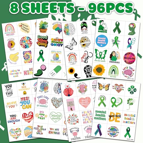 96 PCS Health Inspirational Pre-Cut Temporary Tattoos for Kids Theme Birthday Party Decorations Supplies Favors Decor, Cute Motivational Stickers Tattoo Gifts for Women Men Boys Girls Prizes