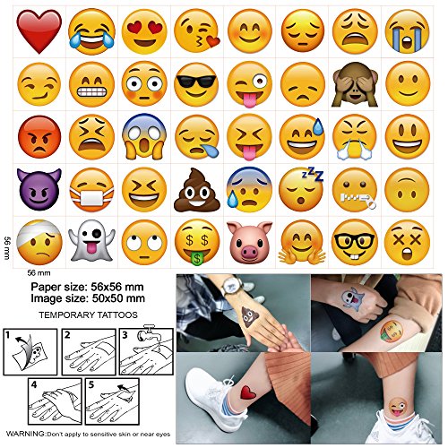 Emoticon Temporary Tattoo(160pcs 2inch), Konsait Funny Emoticon Tattoos Body Stickers for Emoticon Party Favors Supplies with Heart Smirk