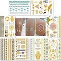 Metallic Temporary Tattoos for Women Teens Girls - 8 Sheets Gold Silver Temporary Tats Glitter Shimmer Designs Jewelry Tattoos - 100+ Color Flash Fake Waterproof Tattoo Stickers (Caicos)