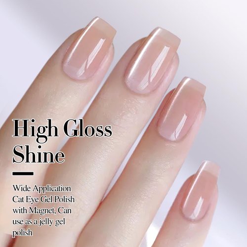 Double Rhythm Jelly Glass Cat Eye Gel Polish with Magnet 15ML Holographic Glitter Shimmer Translucent Sheer Color Magnetic Nail Polish Salon DIY at Home (Jelly Glass Nude-MC1101)