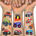 Temporary Tattoos for Kids, 75 PCS Truck Tattoos for Hot Wheel Birthday Party Decoration Favor, Metallic Tattoos, Monster Truck, Car Racing, Checkered Flag, Flames Tattoo for Boys Girls