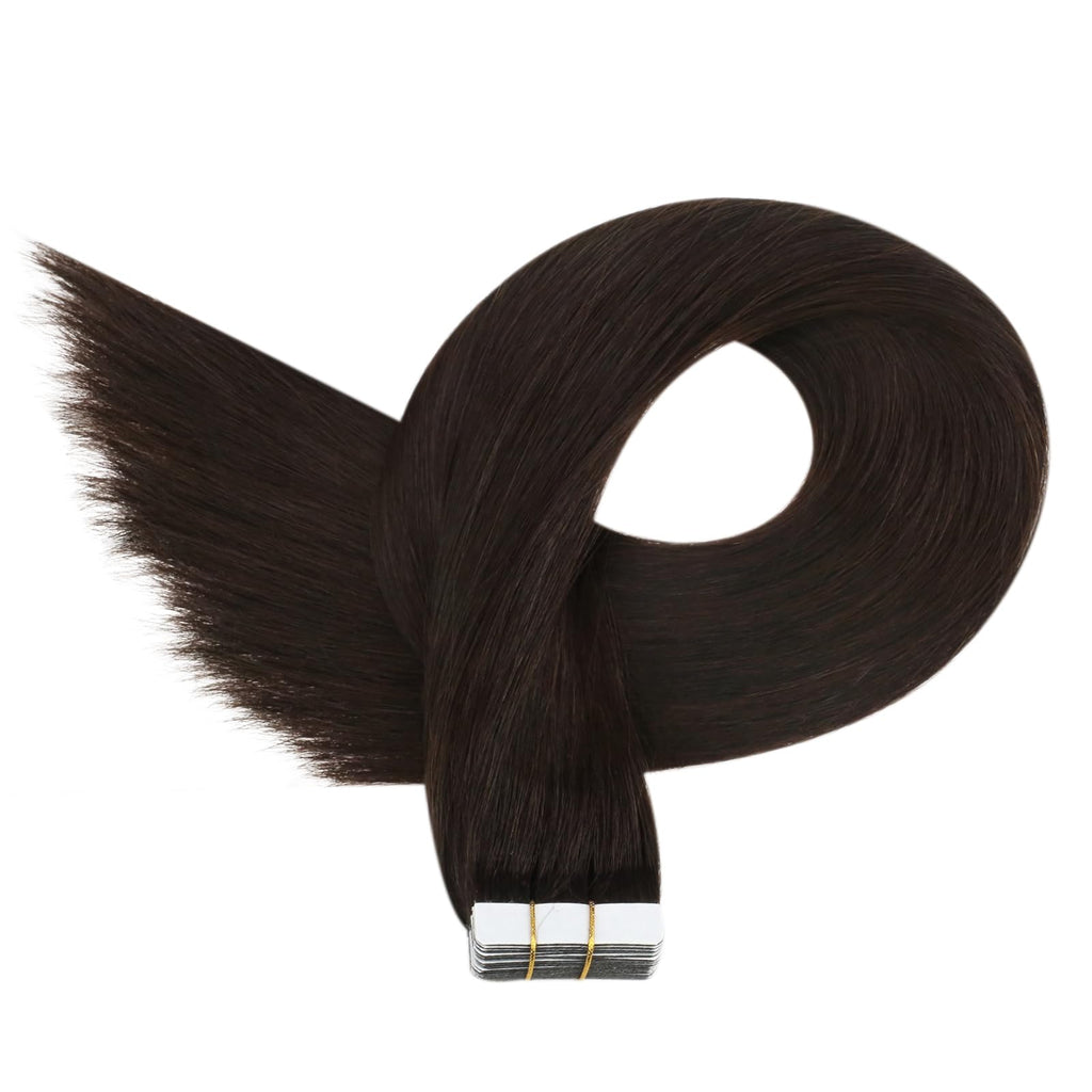 Ugeat Human Hair Tape in Extensions Brown Hair Extensions Real Human Hair Dark Brown Tape in Straight Remy Hair Extensions Invisible Double Sided Tape in Hair Extensions for Women 18Inch 20pcs 50G