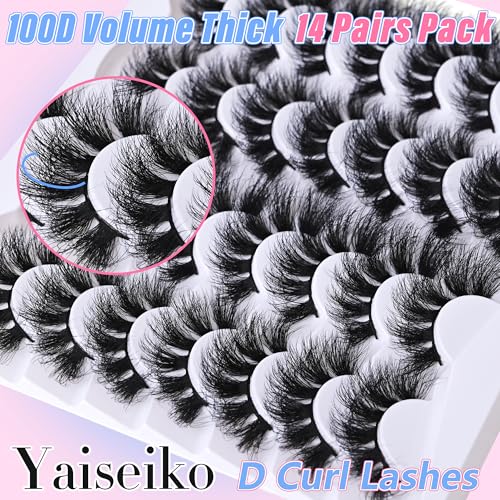14 Pairs Thick Long Lashes False Eye Lashes Mega Look 5D Volume Dramatic 24mm Waterproof 100D Eyelash Clusters Soft Fake Eyelashes Pack by Yaiseiko
