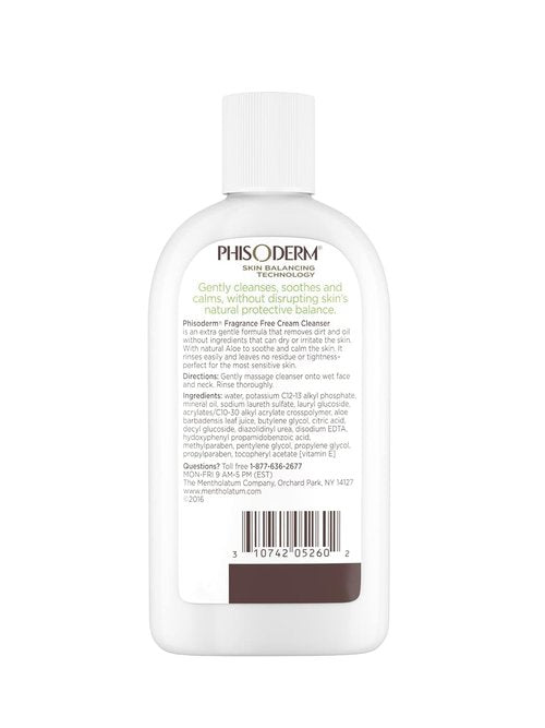 Phisoderm Fragrance Free Cream Cleanser For Sensitive Skin, 6 Ounce (Pack of 3)