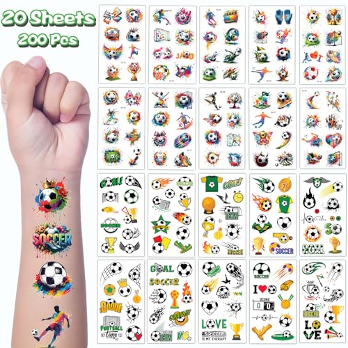 200 PCS Soccer Temporary Tattoos Stickers for Women Men, 2026 Soccer World Cup Fans support tattoo stickers, 20 Sheets Soccer Themed Stickers Party Favors Supplies Decorations