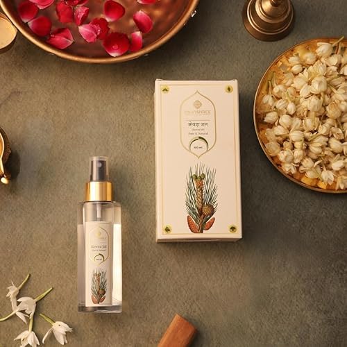 Pujashree Pure Kewra Jal - 100ml Glass Bottle with Spray Pump | Organic & Natural Kewra Water | Face Toner for Skin & Face Glow | Kewda/Kevda/Keora Water for Cooking Flavour Essence