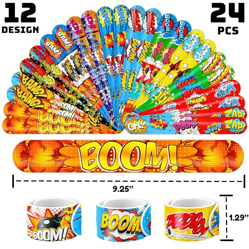 72PCS Hero Party Set - 48PCS Temporary Tattoos & 24PCS Slap Bracelets - Themed Pow Birthday Supplies, Baby Shower Gifts, Classroom Rewards & Party Decor for Kids