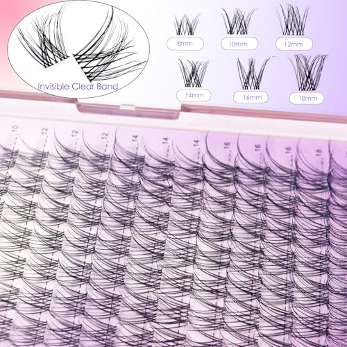 DAODER Natural Lash Clusters Kit Wispy Eyelash Clusters Lashes Invisible Clear Band 8-18MM Cluster Eyelash Extensions D Curl Individual Lashes With Lash Bond and Seal (8-18MM Natural Kit)