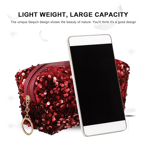 Sequin Square Makeup Bag Portable Cosmetic Pouch Lightweight Travel Toiletry Storage Organizer for Women 7.48X3.93X3.54In