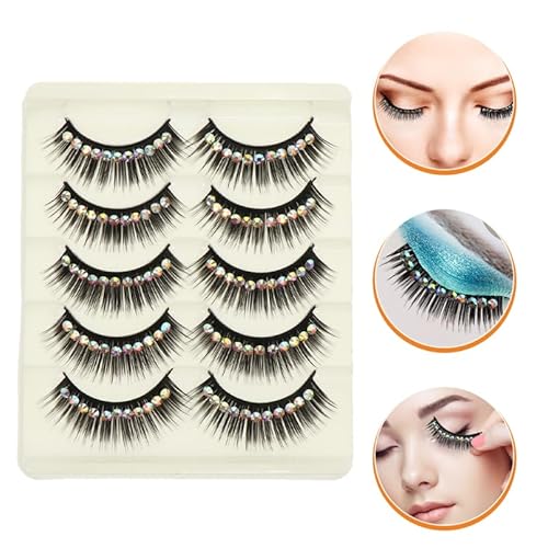 10 Pairs Diamond False Eyelashes Rhinestone Performance Eyelash Realistic Eyelash Women Eyelash Natural False Lashes Long Fake Lash Chemical Fiber Hard Stem Make up Cosmetic