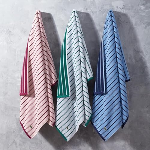 Lacoste Centre Mark Towel ? 100% Soft Cotton Jacquard Stripe Design, Lightweight, Absorbent & Durable, Quick Drying, Blue, 13"x13" Wash Cloth