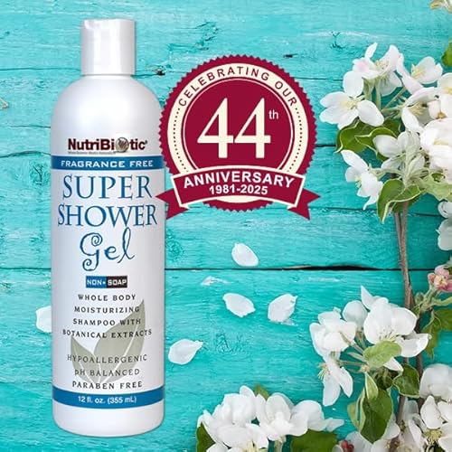 NutriBiotic ? Fragrance-Free Super Shower Gel, 12 Oz Twin Pack | Whole-Body Moisturizing Shampoo with GSE & Botanical Extracts | pH Balanced & Free of Gluten, Parabens, Sulfates, Dyes & Colorings