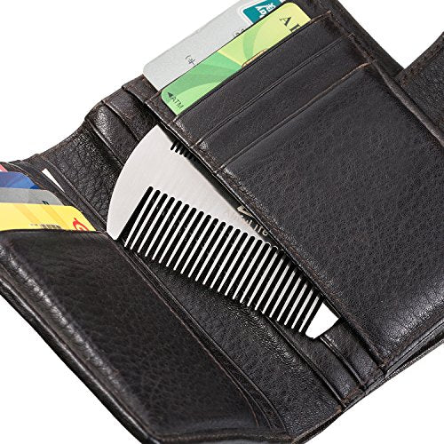 AhfuLife Metal Hair&Beard Comb - EDC Credit Card Size Comb Perfect for Wallet and Pocket - Anti-Static Dual Action Beard Combs - Presented in Gift Box (Stainless Steel Combs)